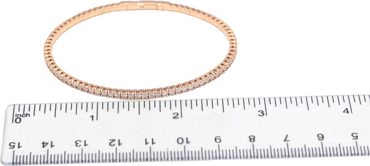 14k Rose Gold 2.27CT Round Cut Diamond Semi-Flexible Bangle Bracelet