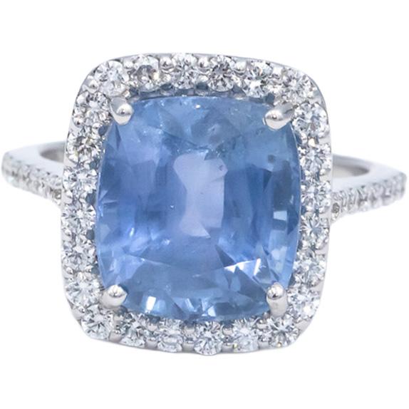 Diamond and Blue Sapphire 18k White Gold Engagement Halo Ring 10.59CT Size 7