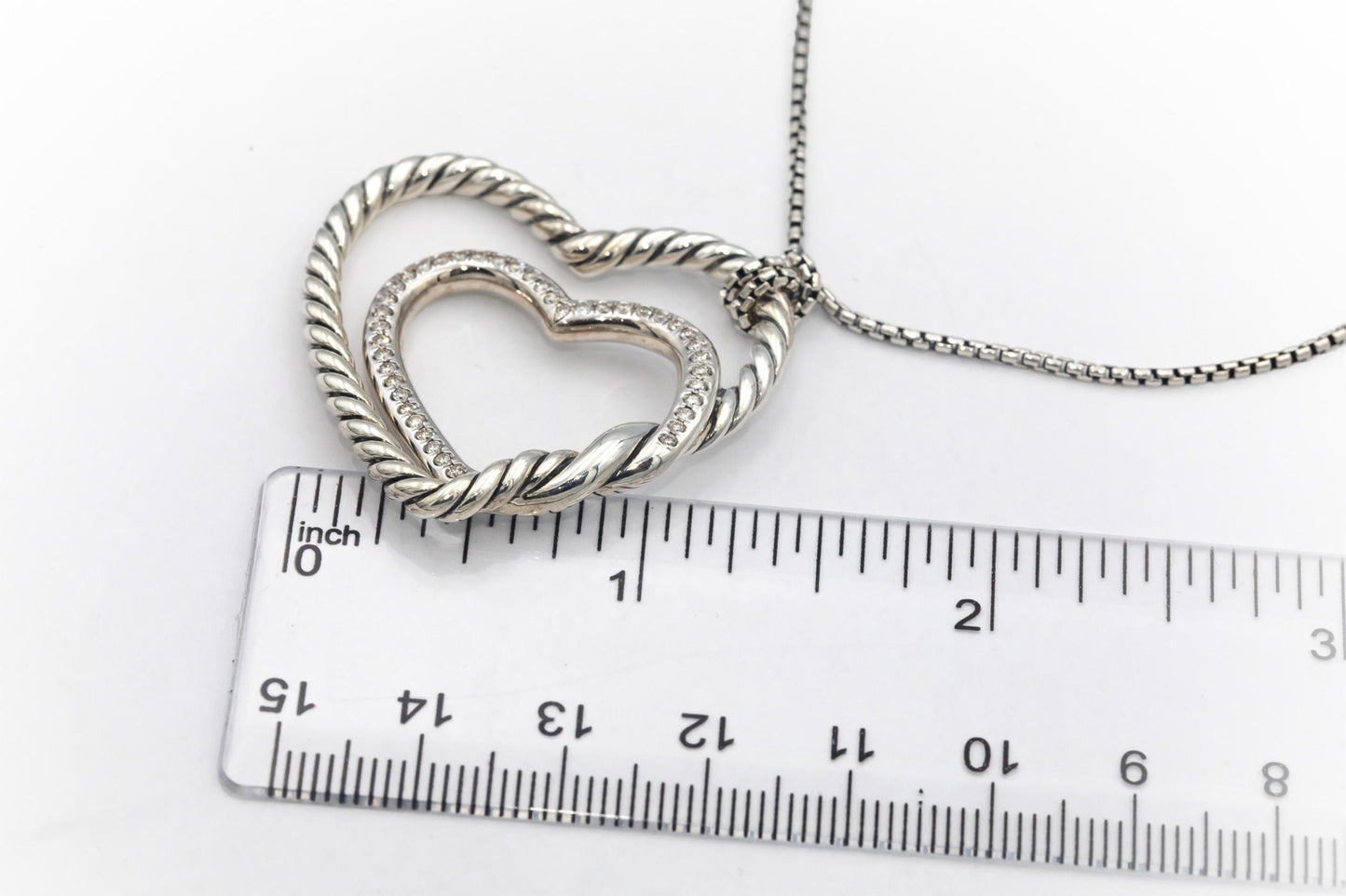 DAVID YURMAN Sterling Silver .35CT VS Diamond Continuance Heart Pendant Necklace