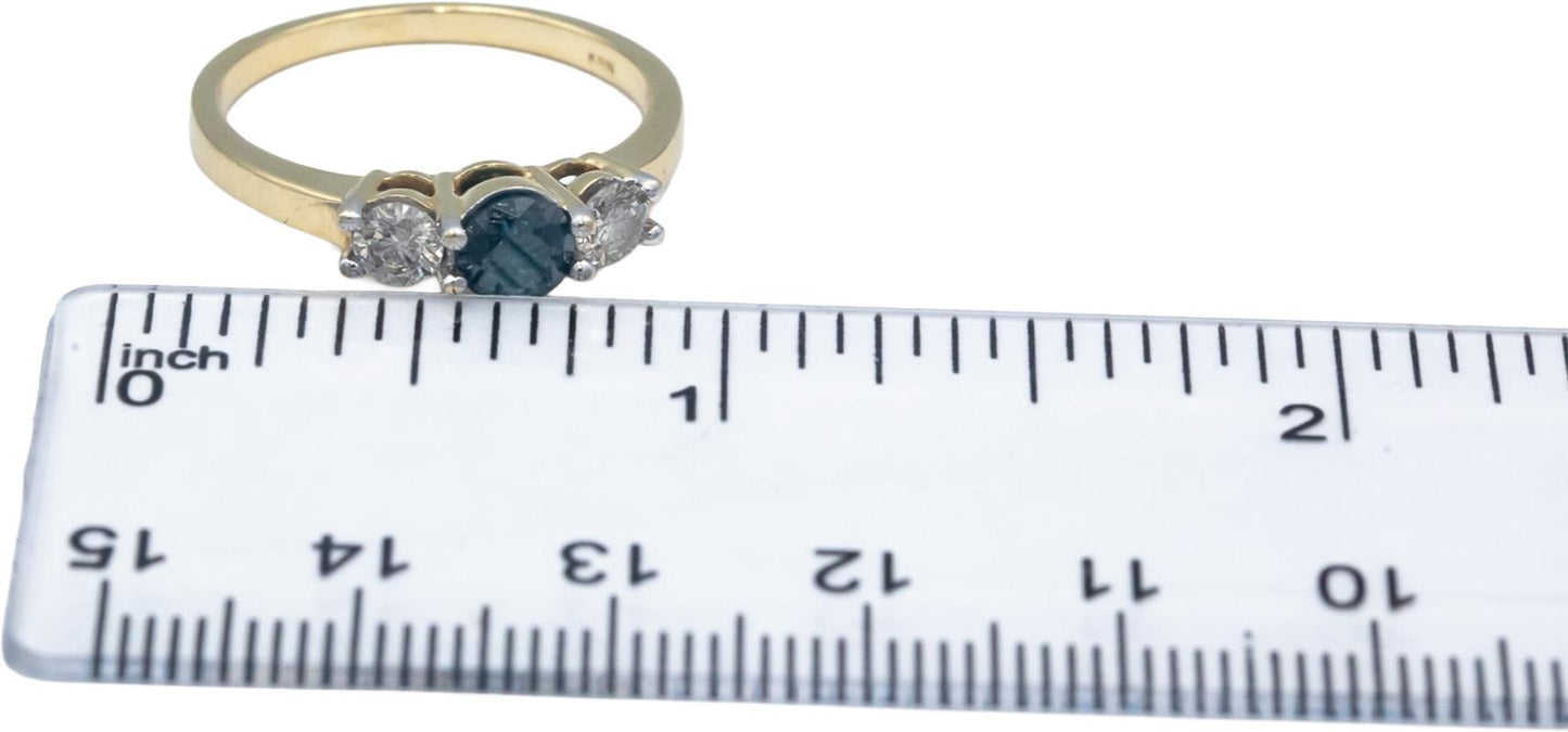 14k Yellow Gold White and Blue Diamond Ring 0.87CT w/ 0.47CT Center Size 8.25