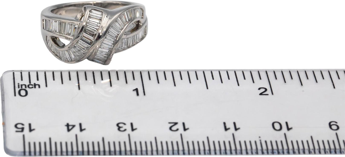 18k White Gold VS Baguette Cut Diamond Ribbon Cocktail Ring 3.0CT Size 6.5