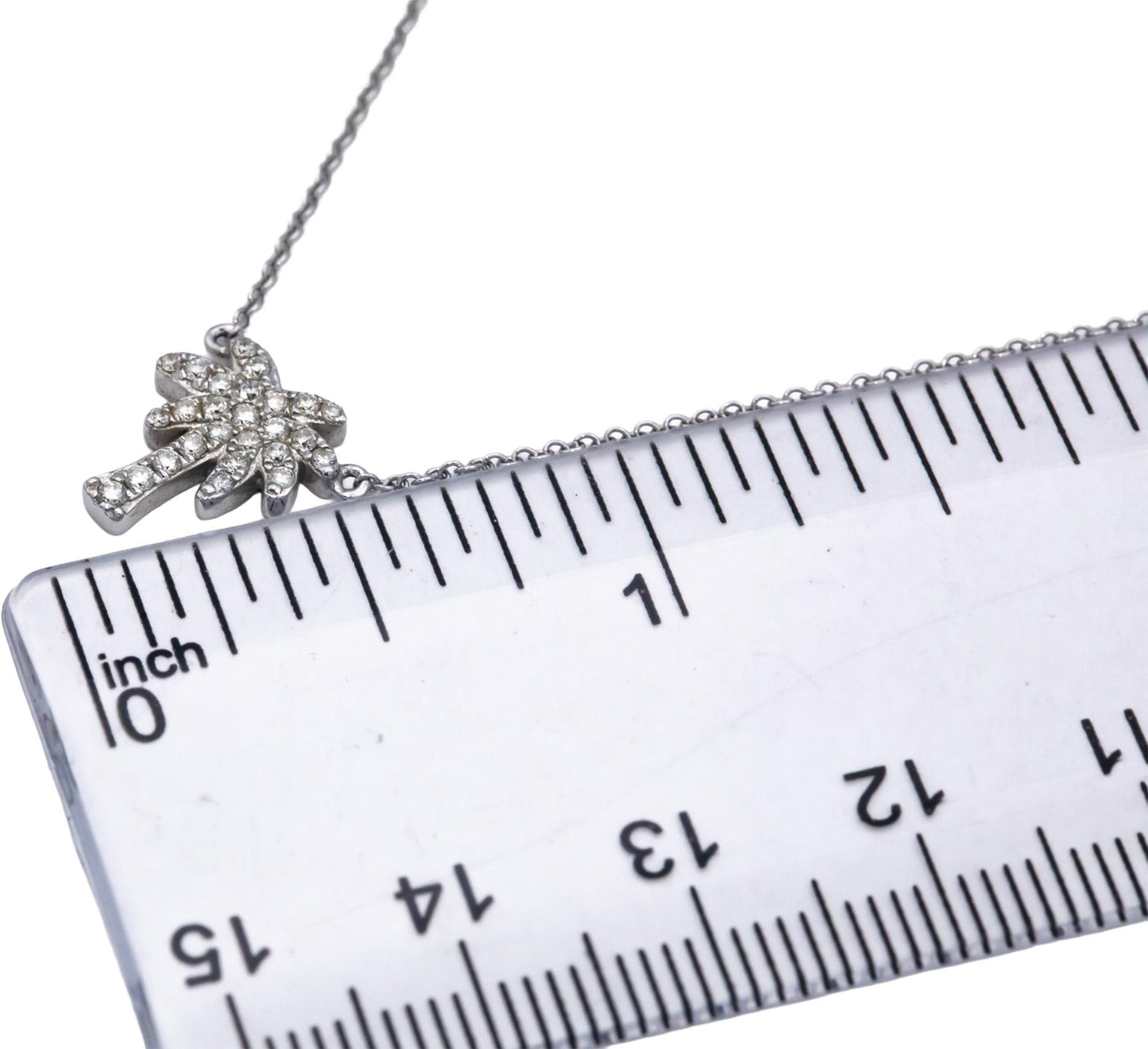 ODELIA 18k White Gold VS Round Diamond Palm Tree Pendant Necklace 0.15CT