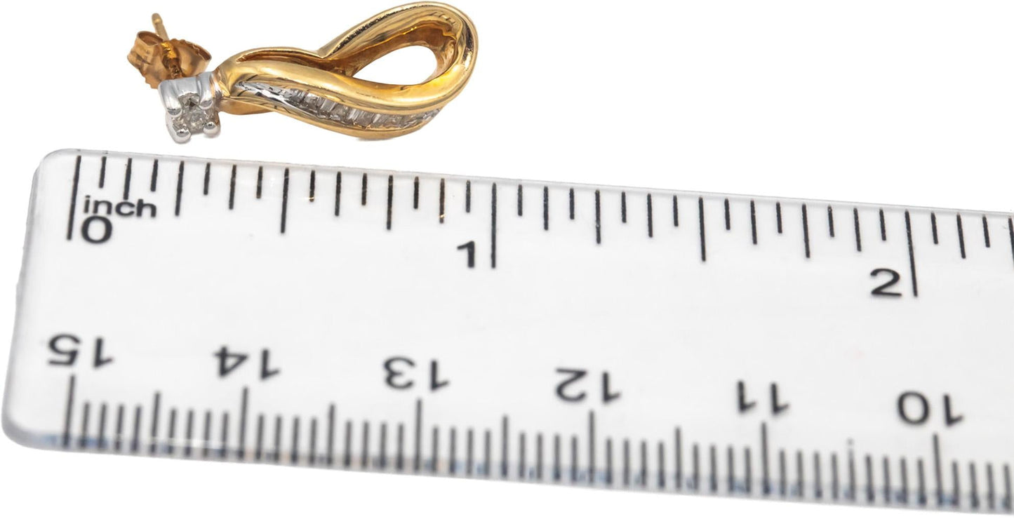 14k Yellow Gold 0.40CT Baguette & Round Diamond Ribbon Stud Earrings