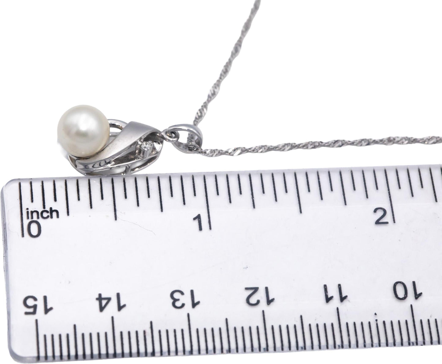 14k White Gold Jewelry 7.3mm Pearl and Diamond Accent Pendant Necklace