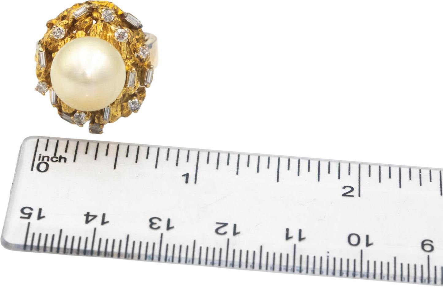 10k Yellow Gold VS Diamond & 12mm Pearl Cocktail Ring 0.50CT Size 5.25