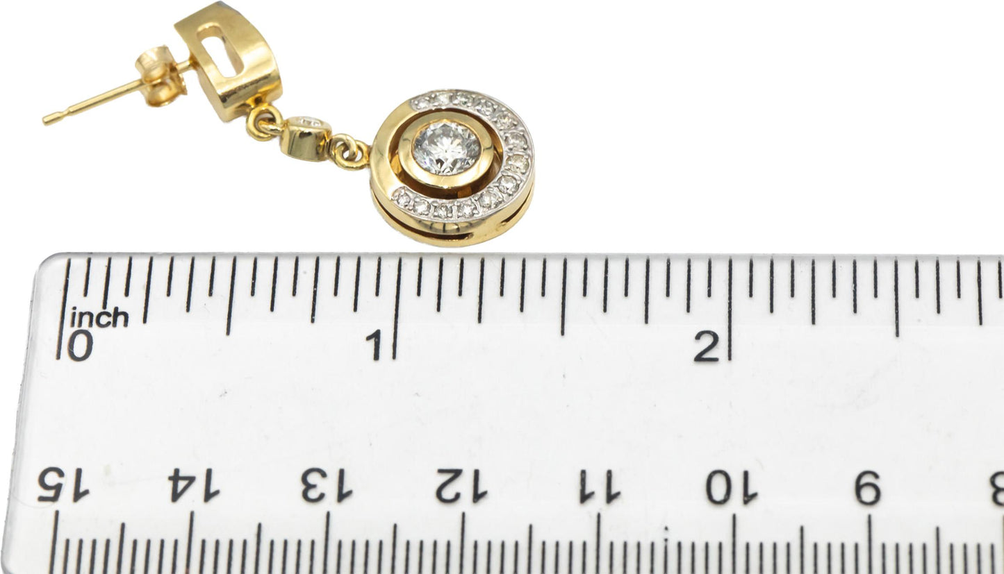14k Yellow Gold Diamond Round Cut Drop Dangle Earrings 1.50CT w/ 1.0CT Centers