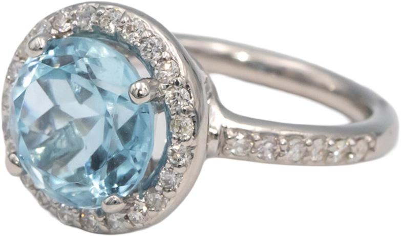 Aquamarine & Diamond 14k White Gold Halo Cocktail Ring 4.65CT Size 6.5