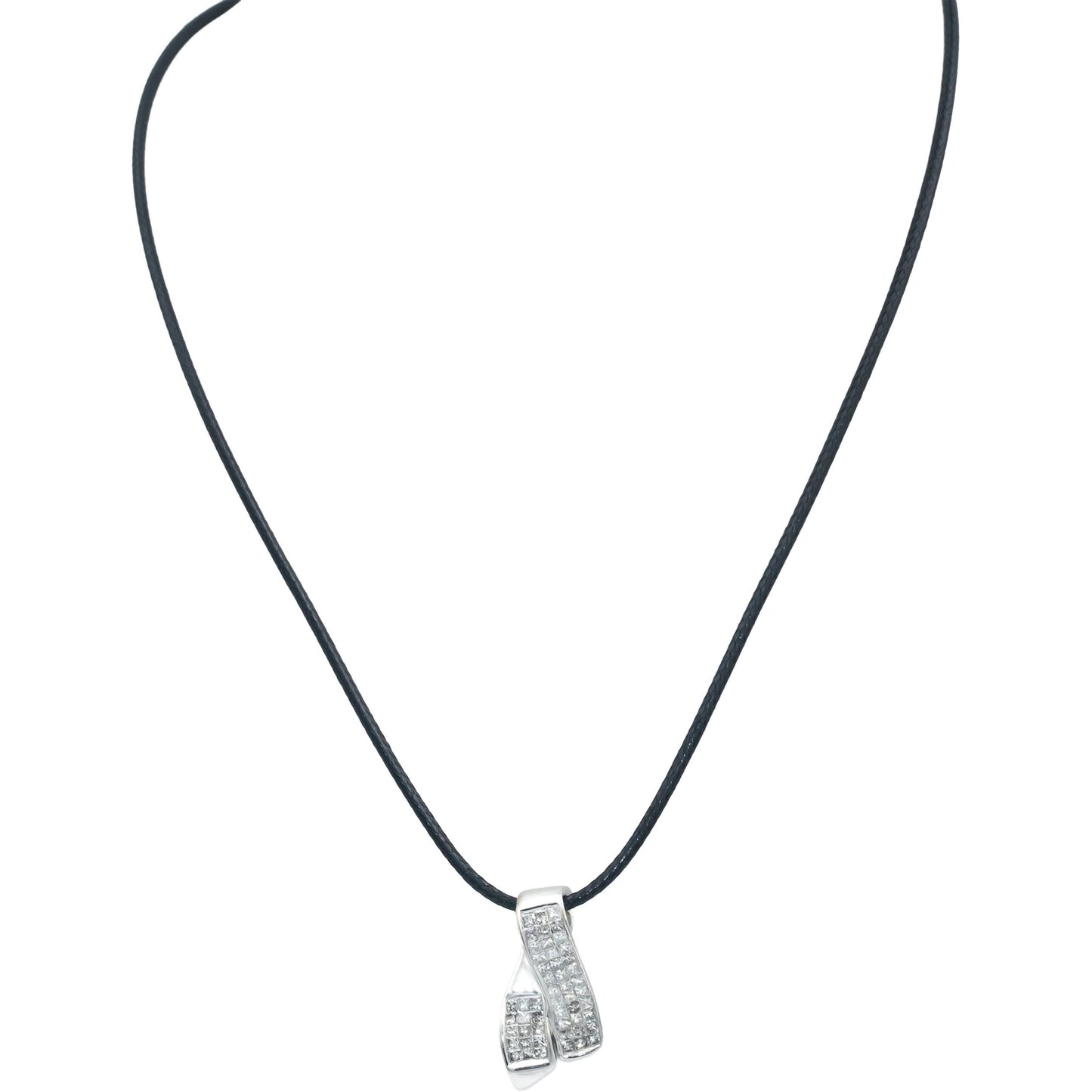 14k White Gold Diamond Princess Cut Invisible Set Slide Pendant Necklace 1.0CT