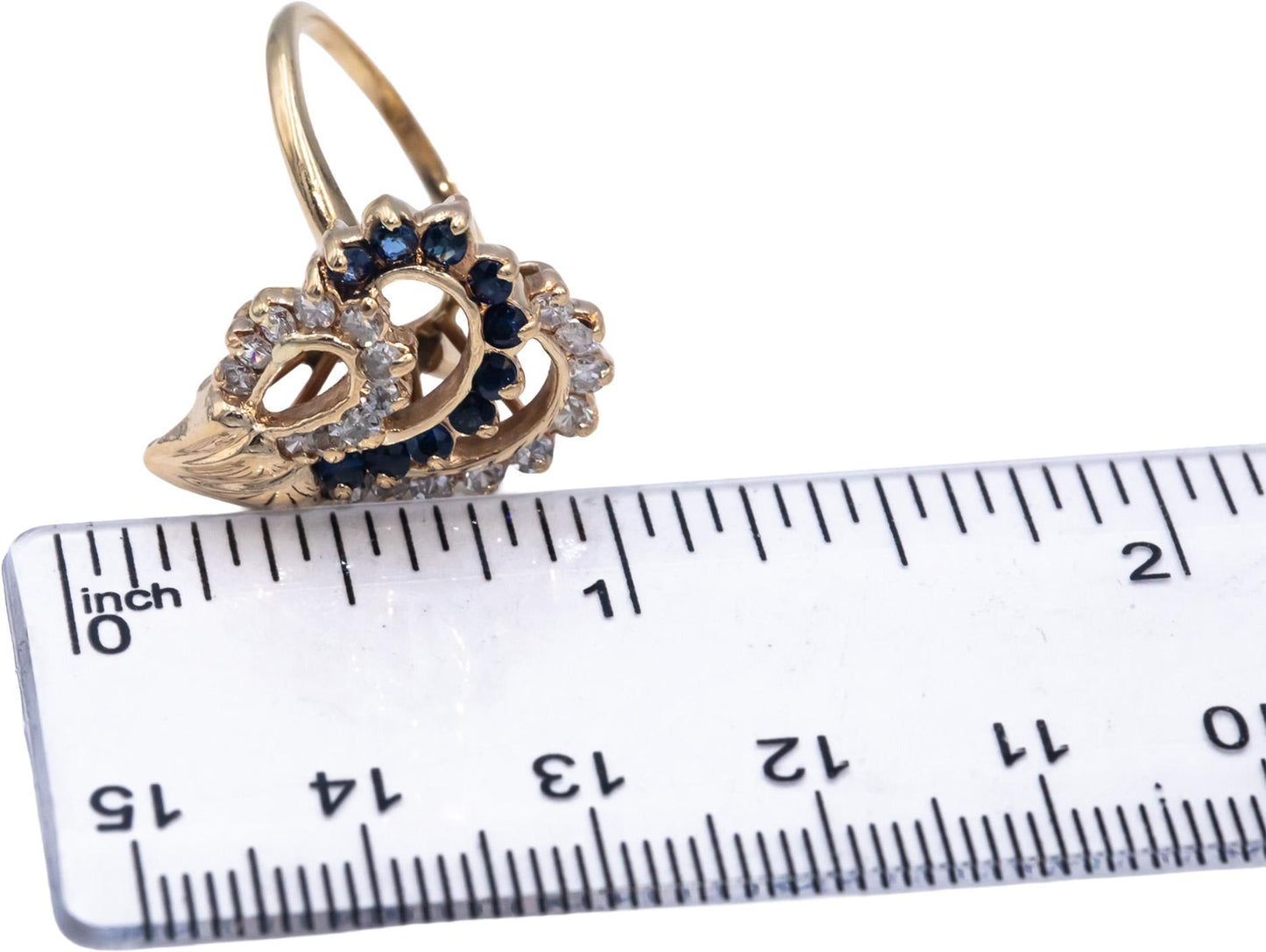 Diamond & Blue Sapphire 14k Yellow Gold Abstract Ring 0.90CT Size 7