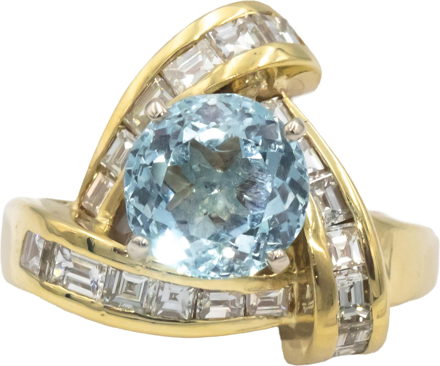 Diamond & Aquamarine 18k Yellow Gold Cocktail Ring 4.35CT Size 10.75