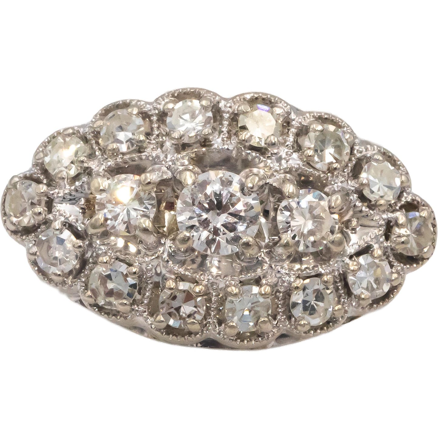 Antique Vintage 14k White Gold Diamond Cocktail Ring 1.0CT Size 7
