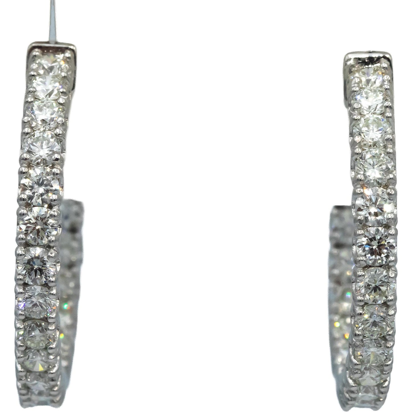 14k White Gold Round Diamond Inside Out Circle Hoop Earrings 4.44CT