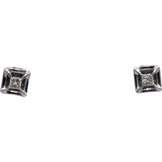 10k White Gold Round & Princess Cut Diamond Stud Earrings 0.25CT