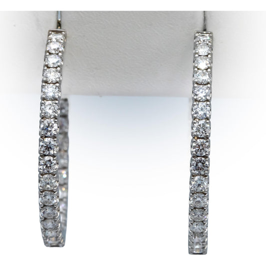 14k White Gold Round Diamond Inside Out Circle Hoop Earrings 5.40CT