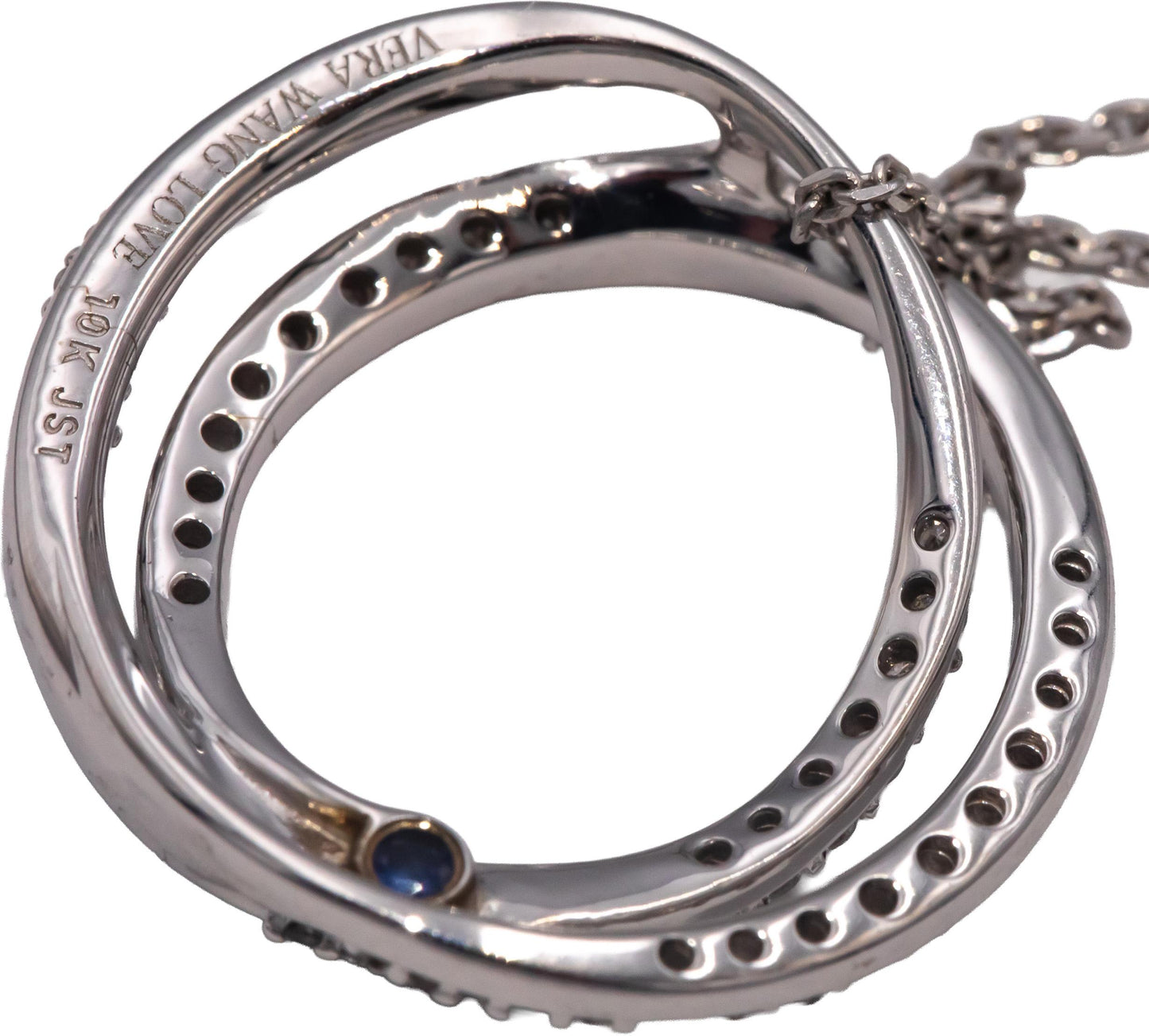 VERA WANG LOVE 10k White Gold Round Diamond Double Circle Pendant Necklace .50CT