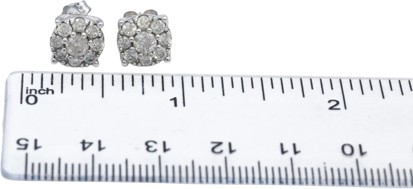 Round Diamond 10k White Gold Cluster Stud Earrings 1.20CT