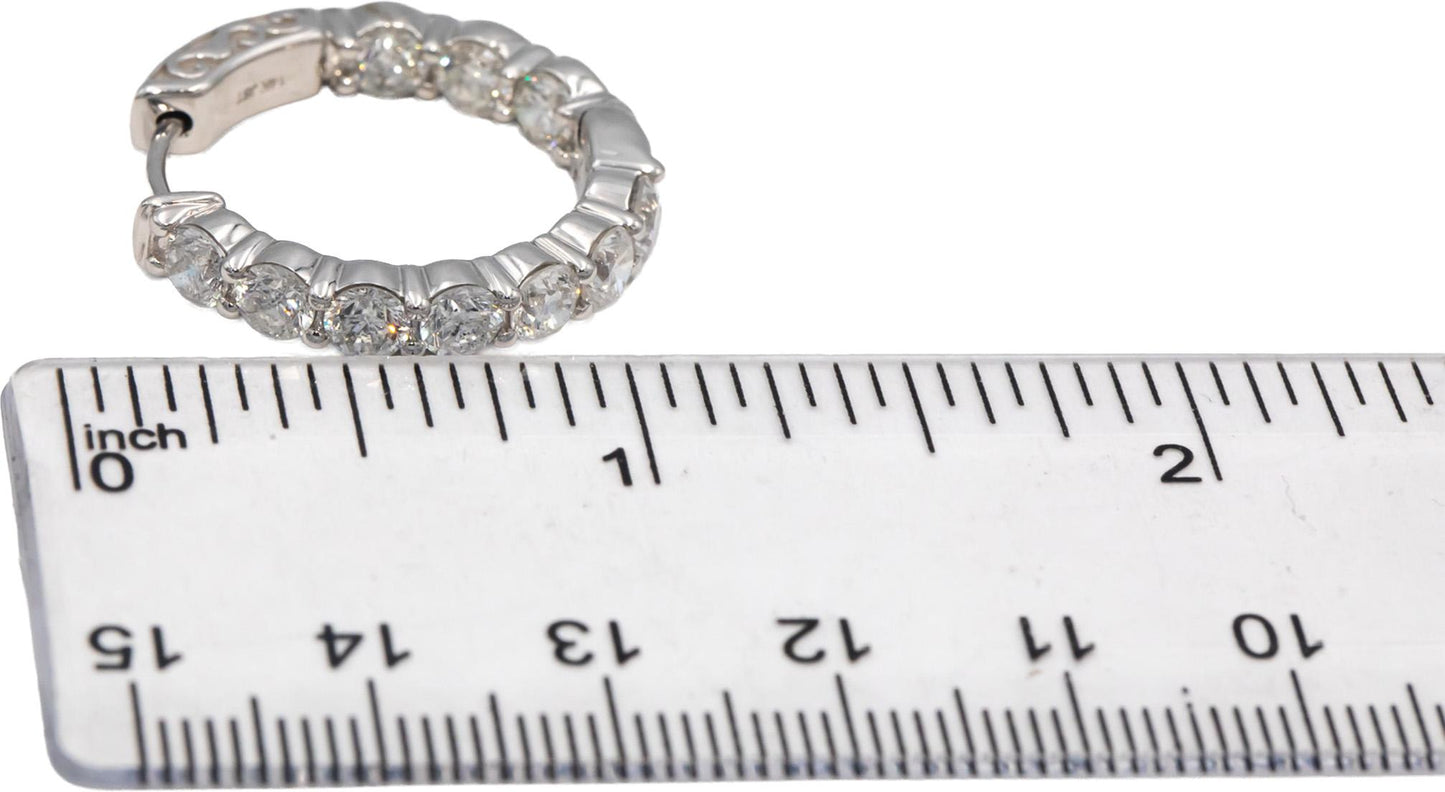 Round Diamond 14k White Gold Inside Out Circle Hoop Earrings 5.0CT
