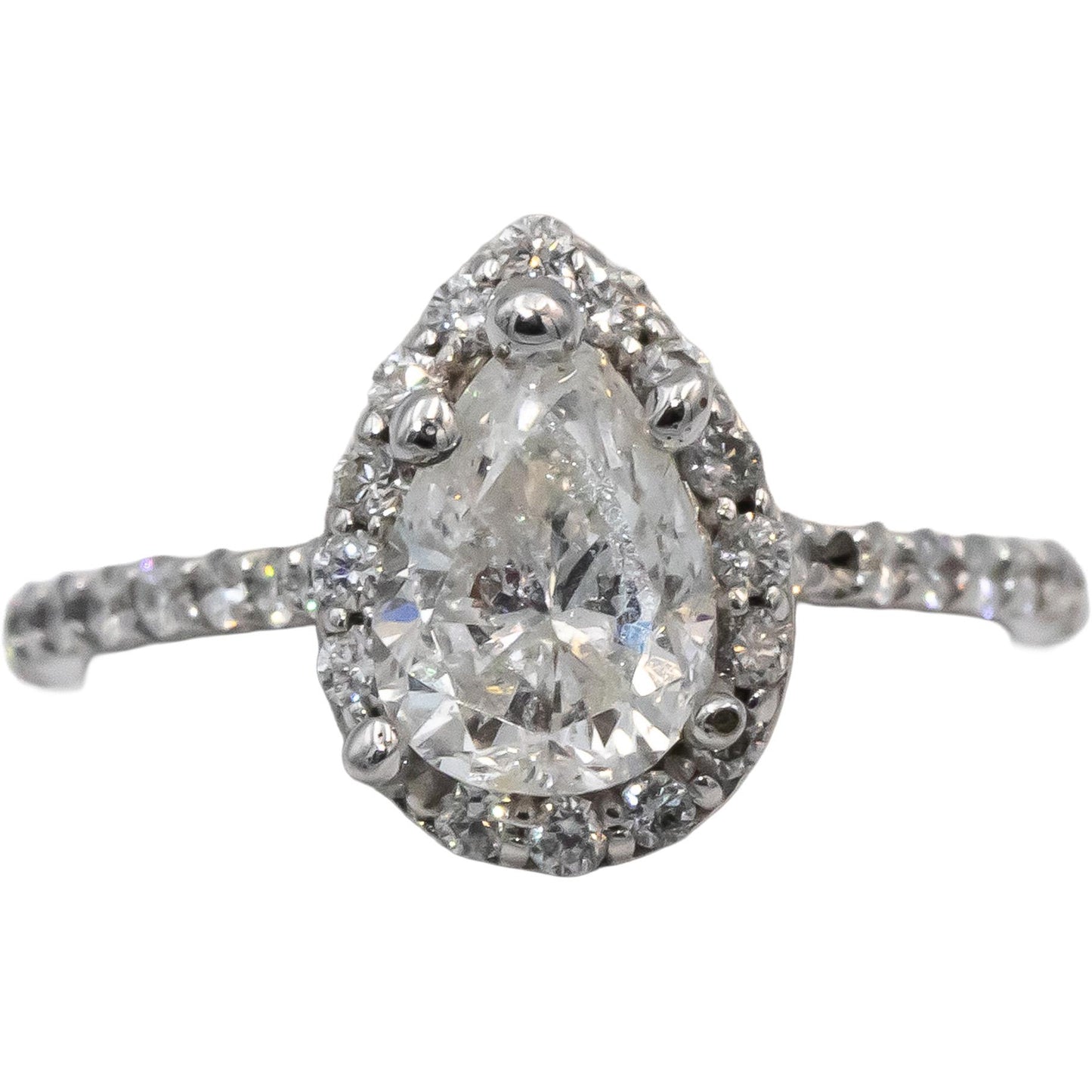 14k White Gold Pear & Round Diamond Engagement Ring 1.17CT w/ 1.02CT Center