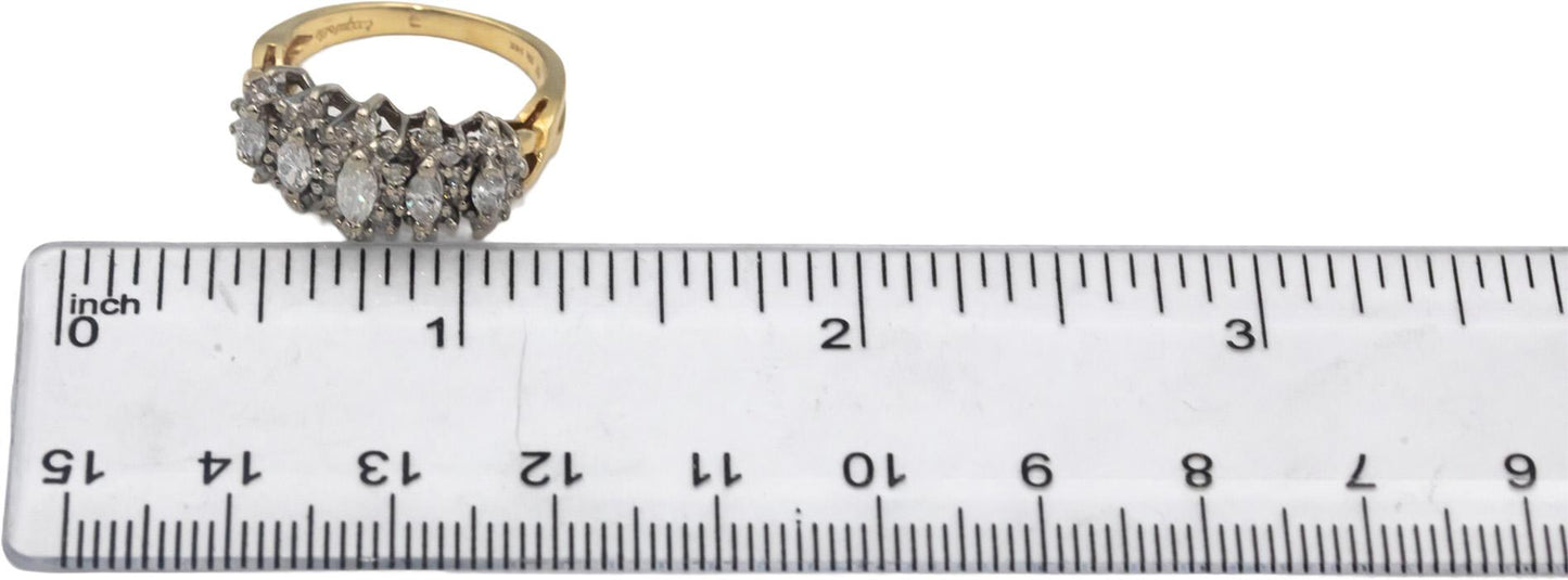 14k Yellow & White Gold Round and Marquise Diamond Cocktail Ring 1.0CT Size 6.5