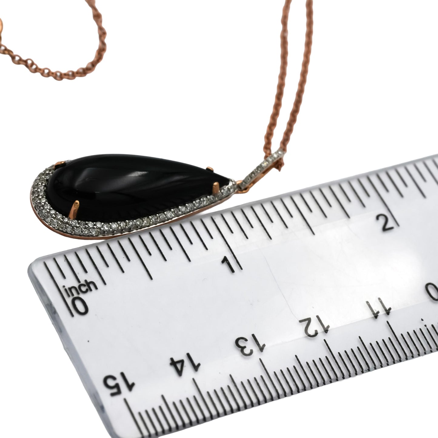 14k Rose Gold Diamond and Black Onyx Pendant Necklace 0.25CT