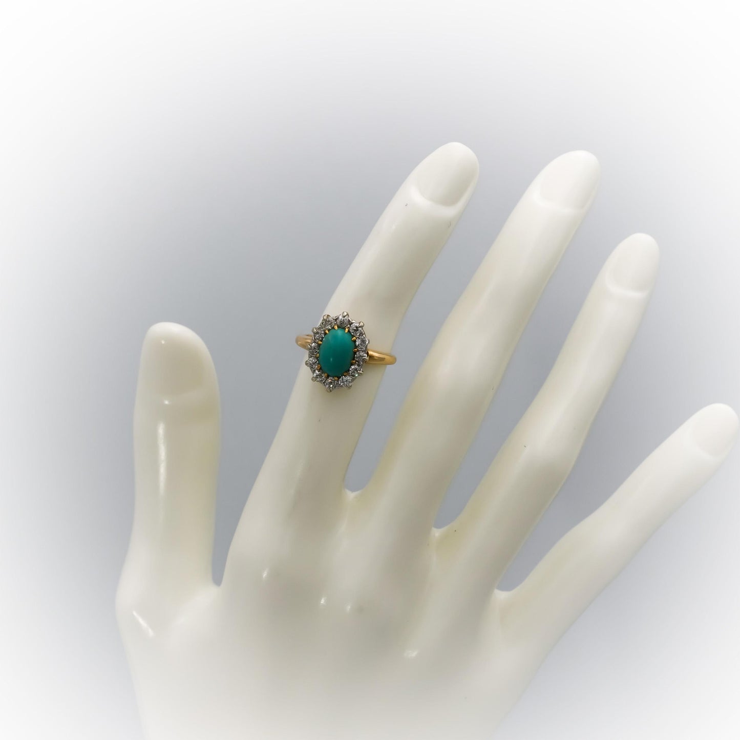 Antique Vintage Deco 18k Yellow Gold Diamond and Turquoise Ring 0.75CT Size 5