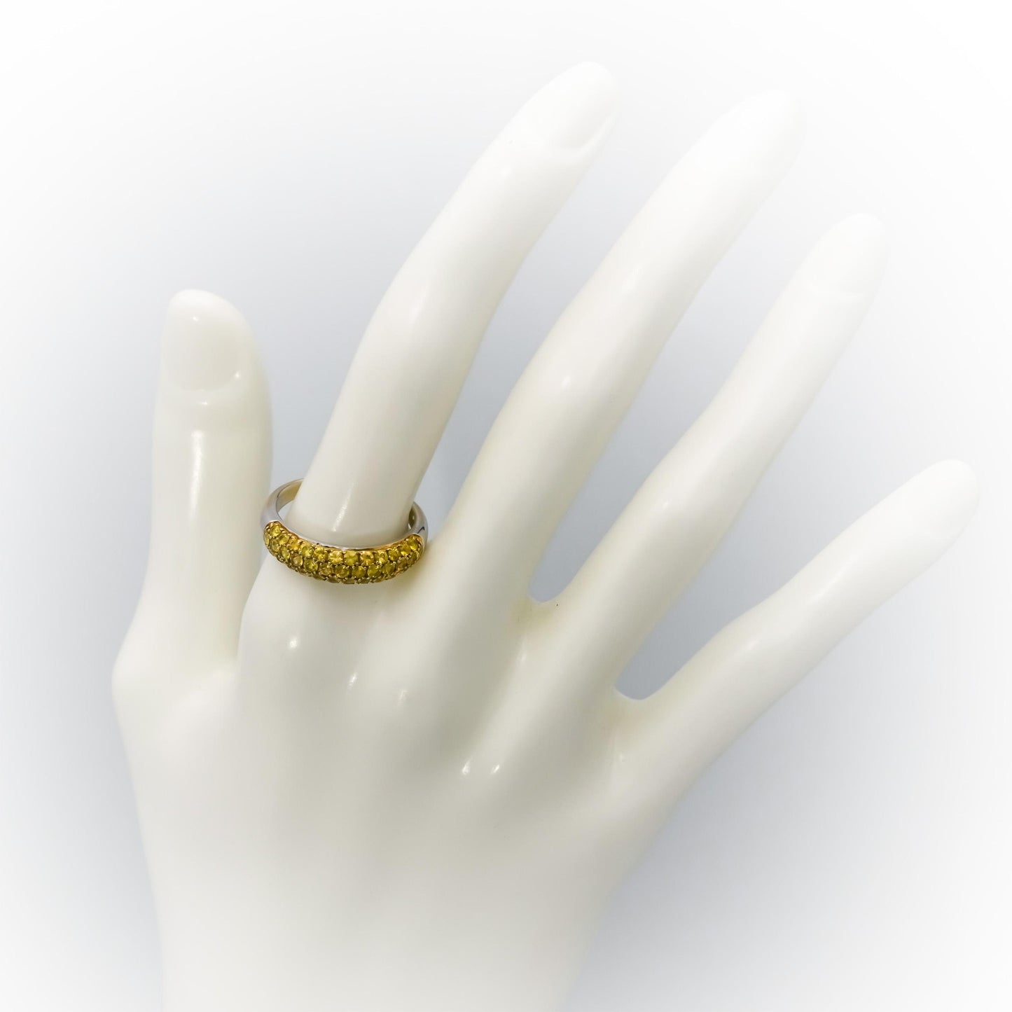 14k White Gold Round Yellow Sapphire Cluster Band Ring Size 8