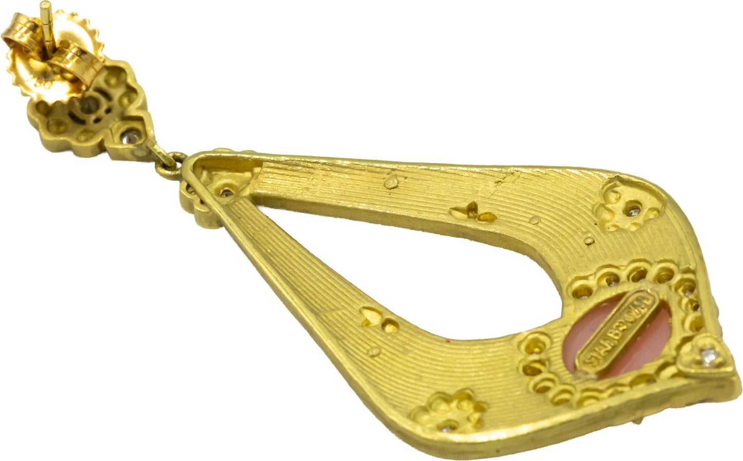 STAMBOLIAN 18k Yellow Gold 4.78CT Diamond and Pink Stone Drop Dangle Earrings