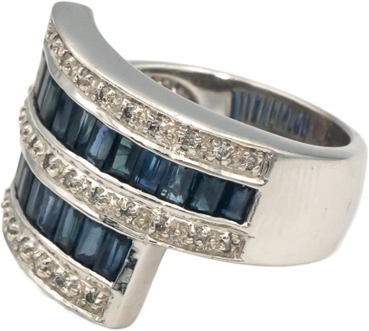 KALATI Designer 14k White Gold 2.30CT Diamond and Sapphire Ring Size 7