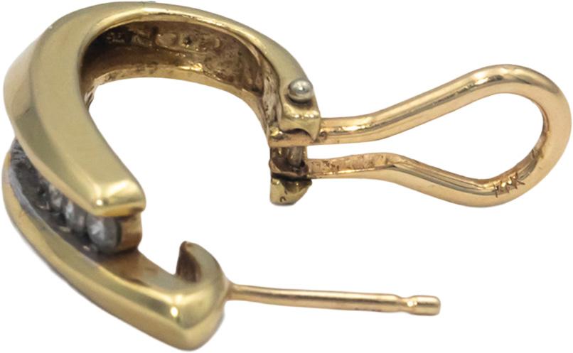 14k Yellow Gold Round Channel Set Diamond Huggie Style Curved Earrings 0.45CT