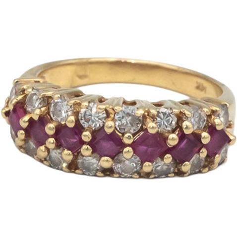 14k Yellow Gold 1.75CT Diamond and Ruby Band Ring Size 6.5