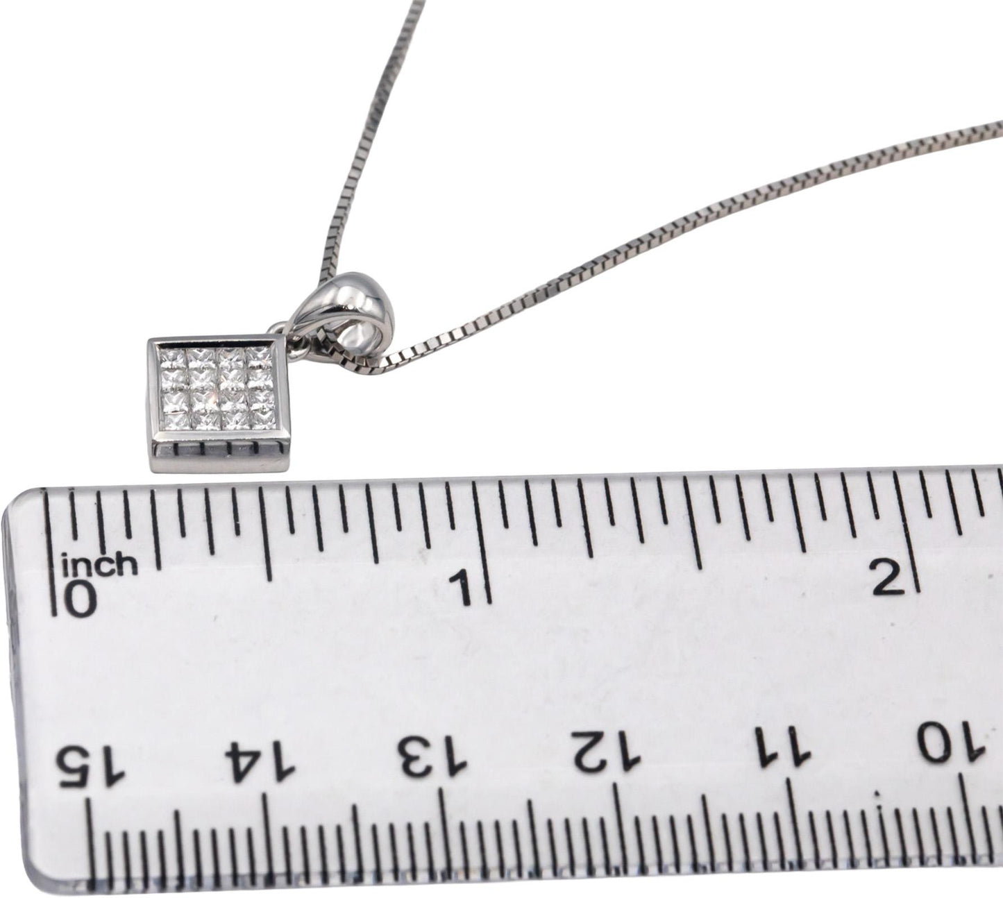 14k & 18k White Gold Princess Cut Diamond Square Pendant Necklace 0.45CT
