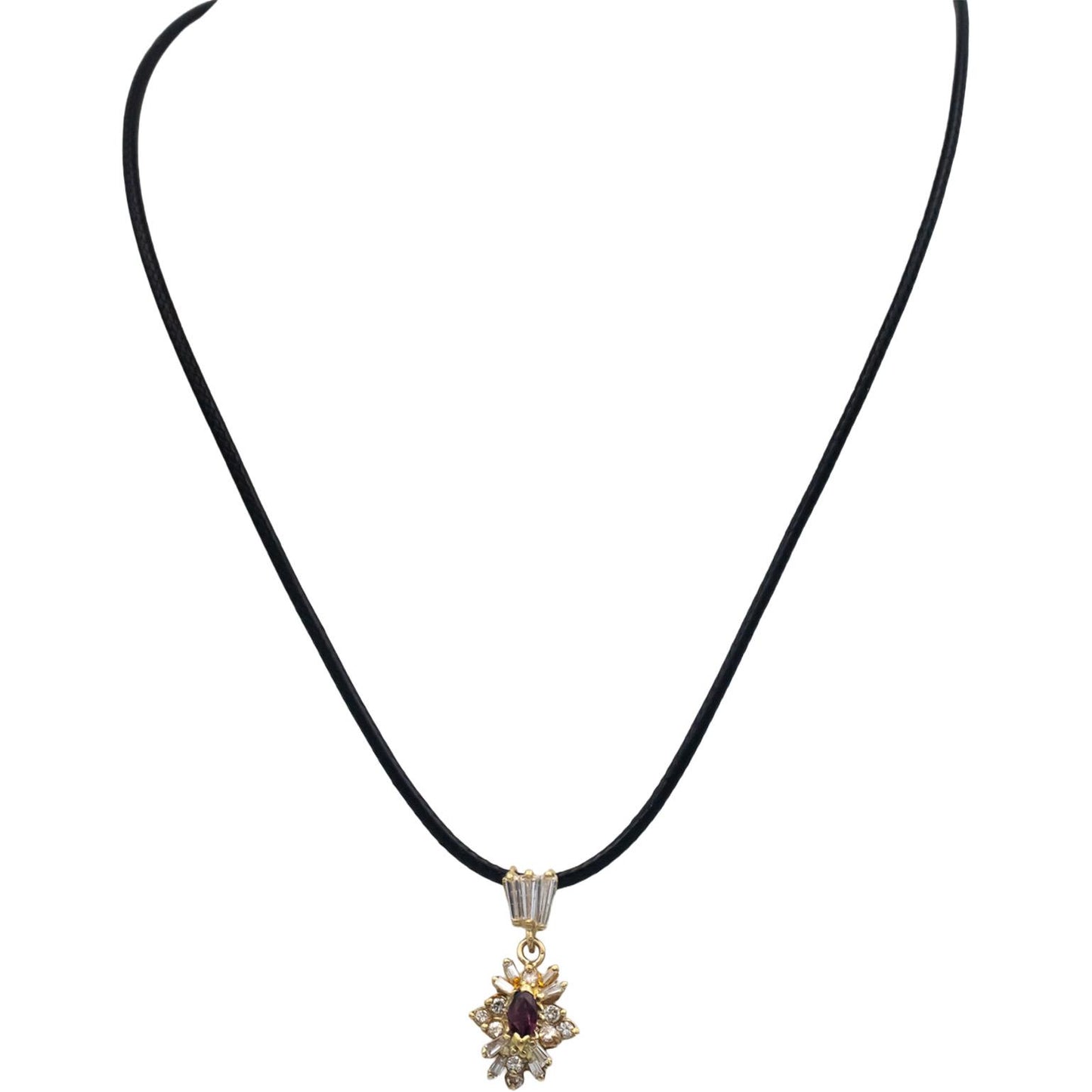 14k Yellow Gold 1.0CT Diamond and Ruby Cluster Pendant Necklace
