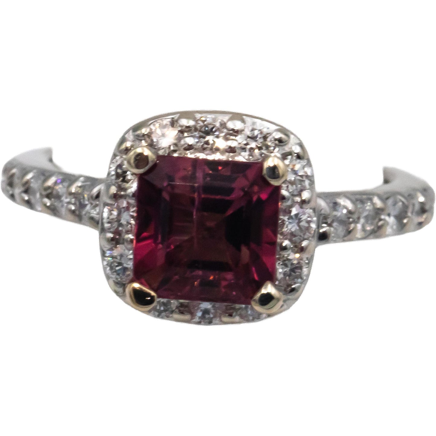 14k White Gold 1.95CT Diamond and Pink Tourmaline Ring Size 4.25