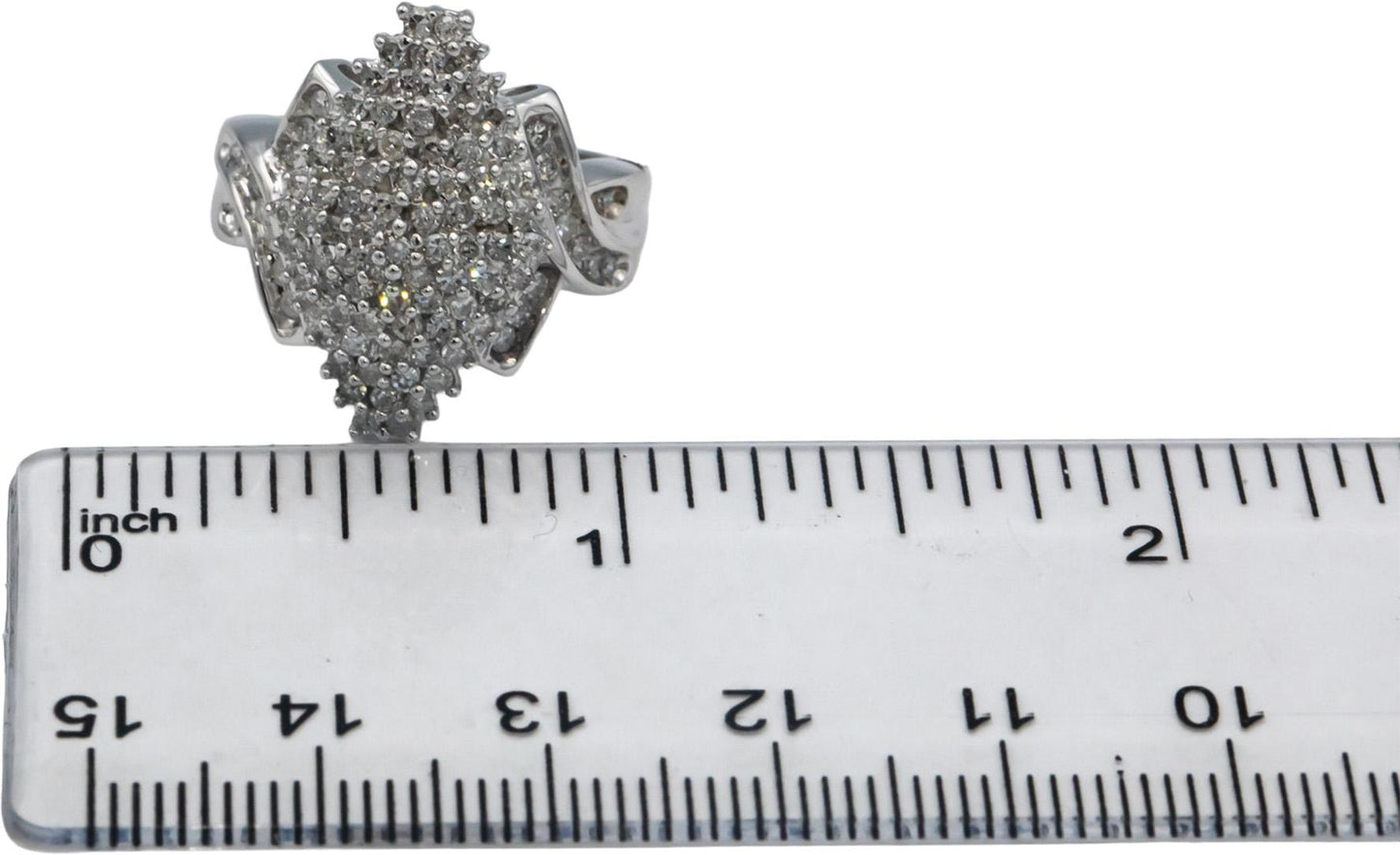 10k White Gold Round Diamond Cluster Cocktail Ring 1.40CT Size 7