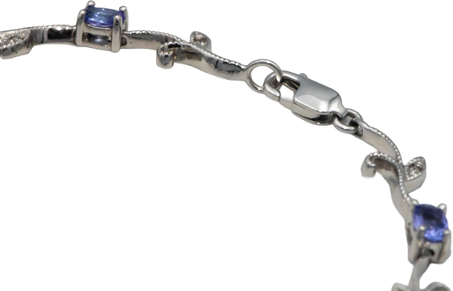 14k White Gold Jewelry 1.56CT Diamond and Tanzanite Floral Link Bracelet