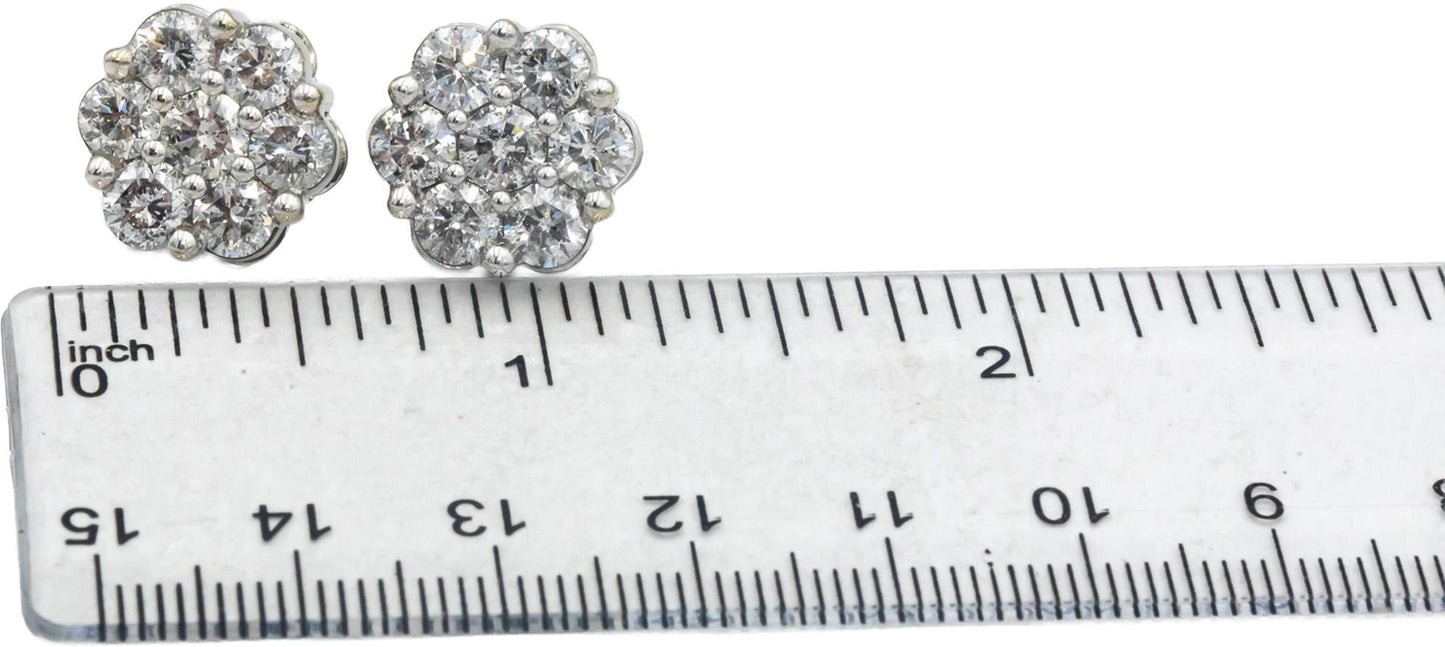 10k White Gold Round Diamond Cluster Flower Stud Earrings 5.20CT