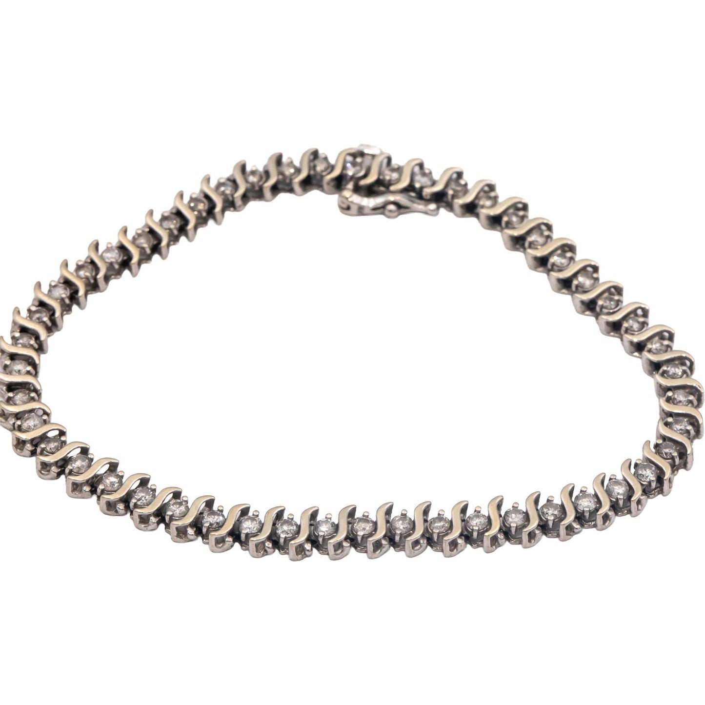 14k White Gold 1.50CT Round Cut Diamond "S" Link Bracelet