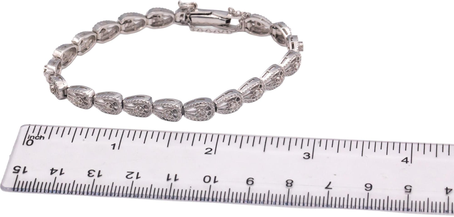 14k White Gold 0.40CT Round Cut Diamond Fancy Link Bracelet