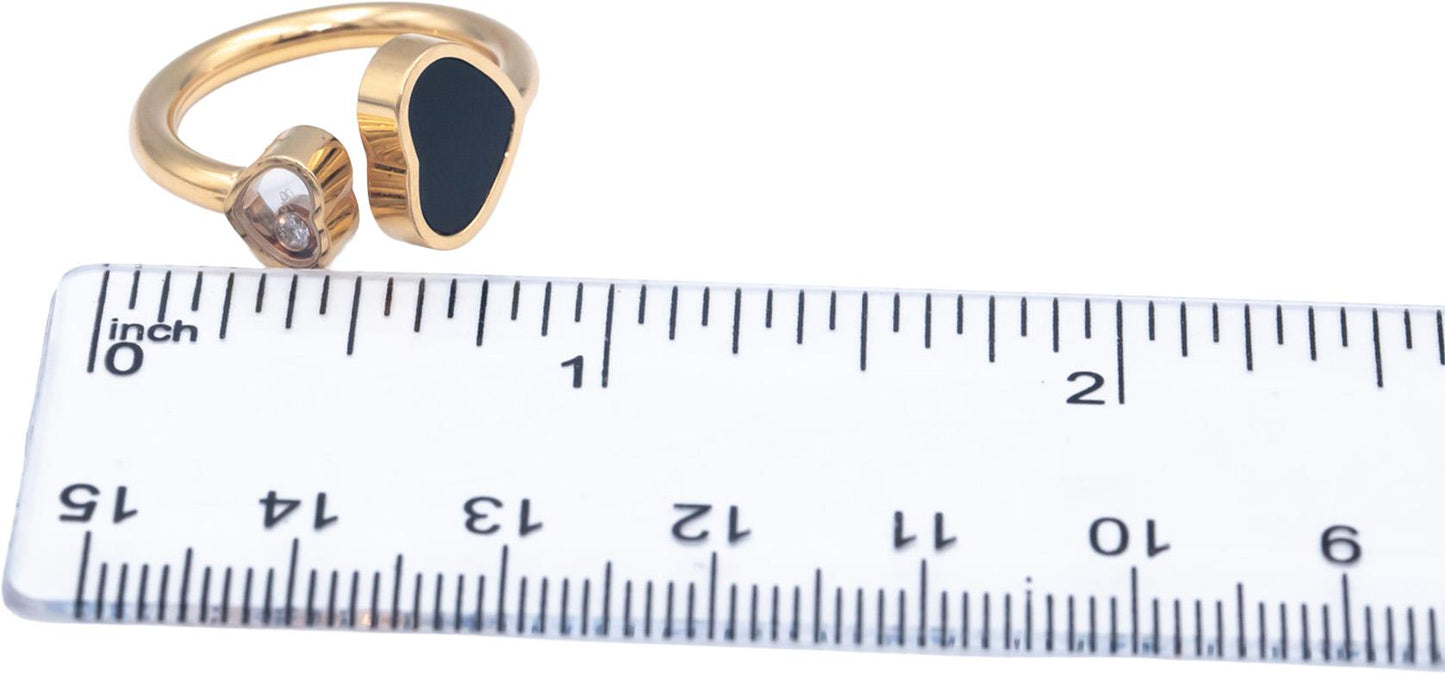 CHOPARD Happy Hearts 18k Rose Gold 0.04CT Diamond and Onyx Ring Size 5.25