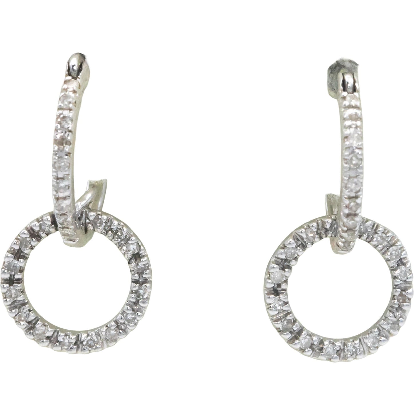 14k White Gold 0.25CT Round Cut Diamond Circle Dangle Earrings