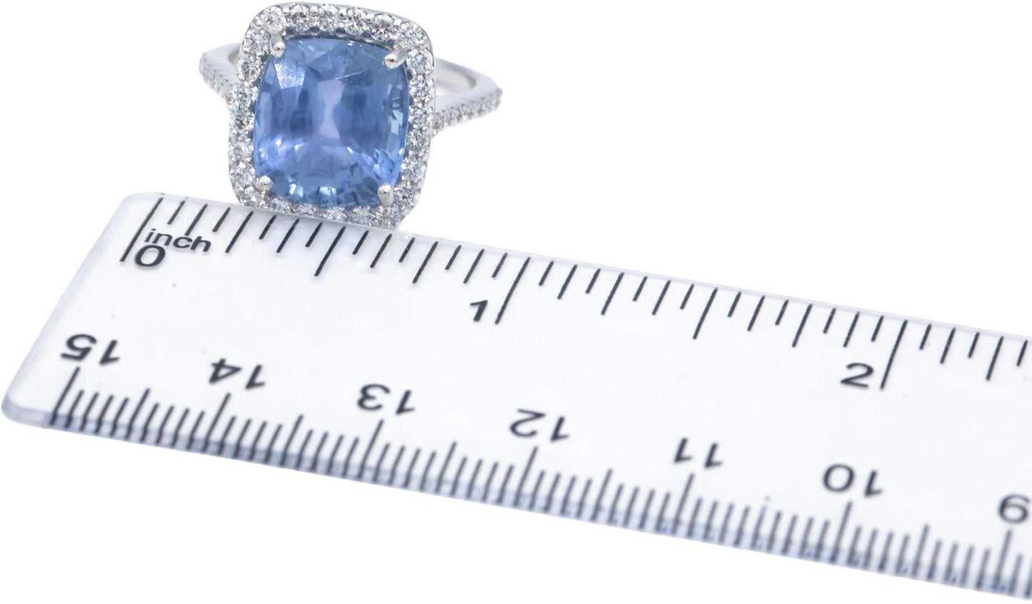 Diamond and Blue Sapphire 18k White Gold Engagement Halo Ring 10.59CT Size 7
