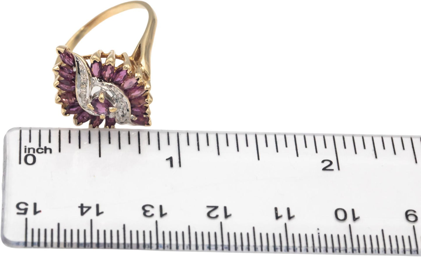 10k Yellow & White Gold Diamond and Ruby Cocktail Ring 1.05CT Size 8.5