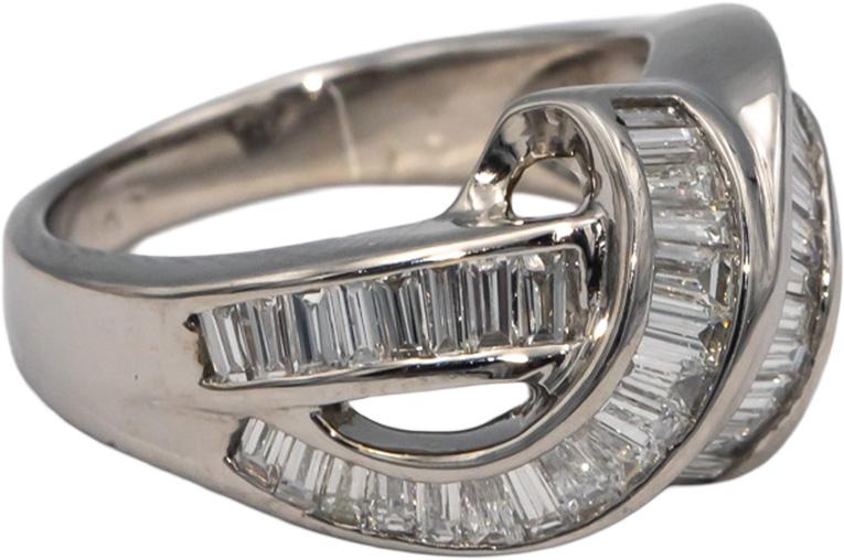 18k White Gold VS Baguette Cut Diamond Ribbon Band Ring 3.0CT Size 6.5