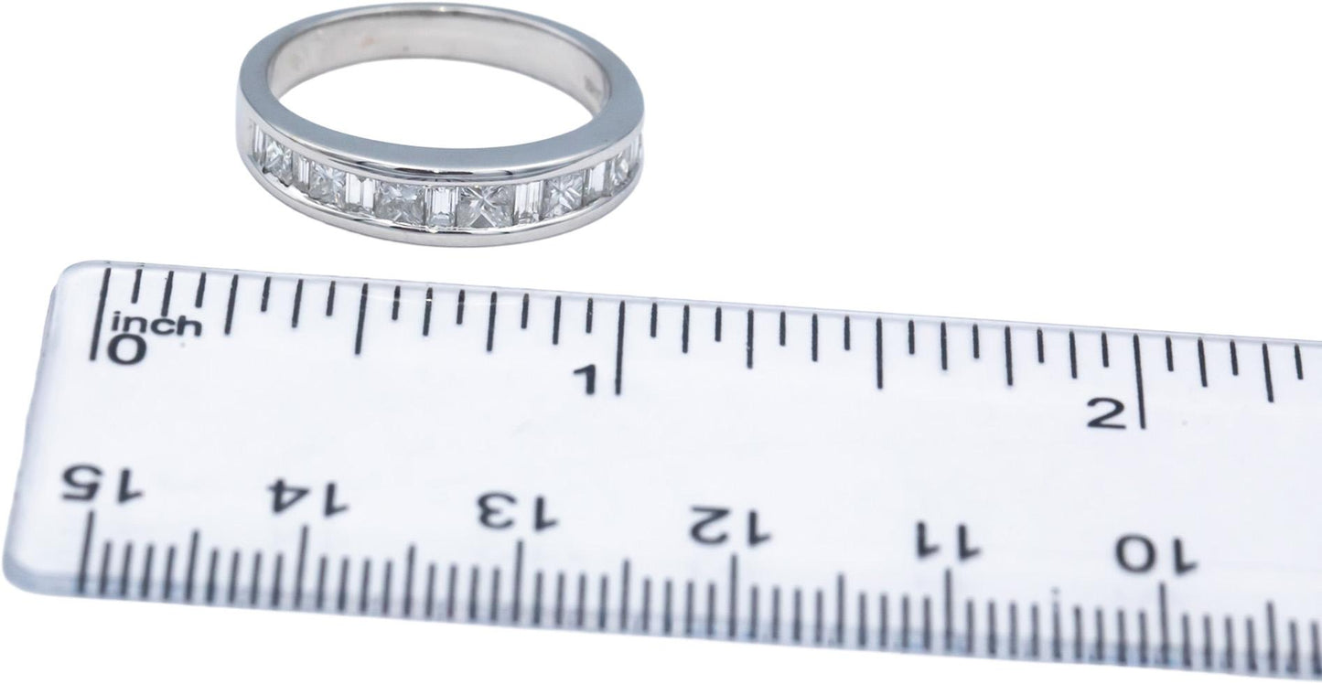 14k White Gold 0.75CT Princess & Baguette Cut Channel Set Band Ring Size 7