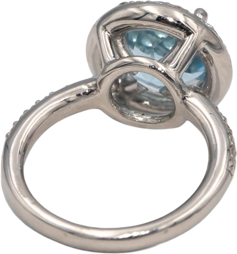 Aquamarine & Diamond 14k White Gold Halo Cocktail Ring 4.65CT Size 6.5
