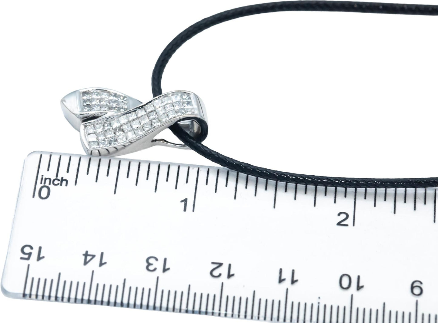 14k White Gold Diamond Princess Cut Invisible Set Slide Pendant Necklace 1.0CT