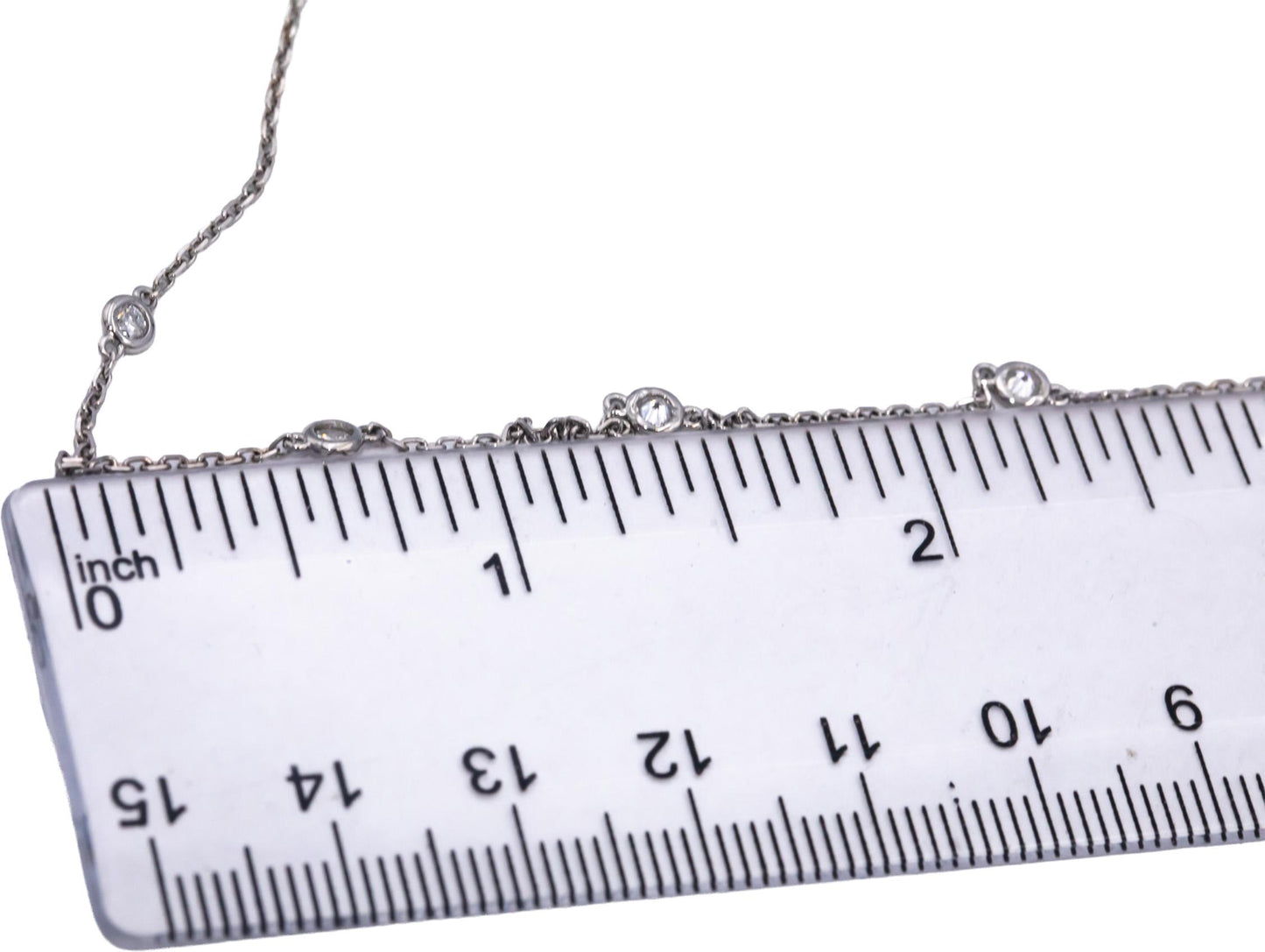 14k White Gold VS Round Bezel Set Diamond By The Yard Necklace Chain 0.40CT