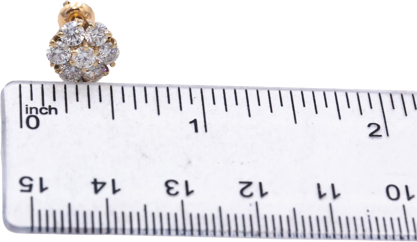 Round Diamond 14k Yellow Gold Flower Cluster Stud Screw Back Earrings 2.20CT