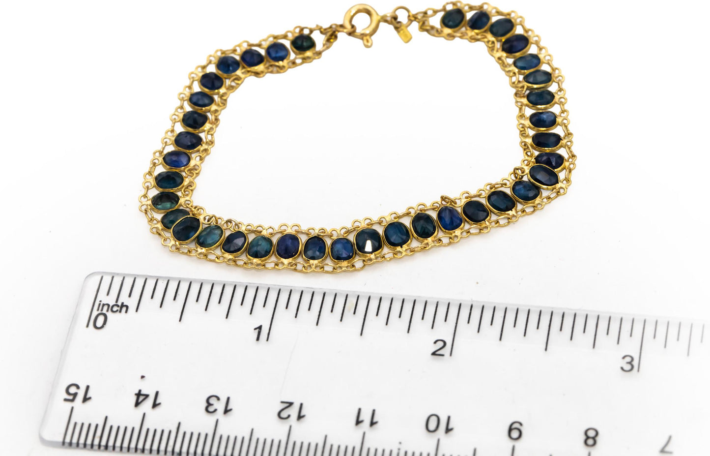 18k Yellow Gold Oval Cut Blue Sapphire Fancy Link Bracelet 4.50CTW