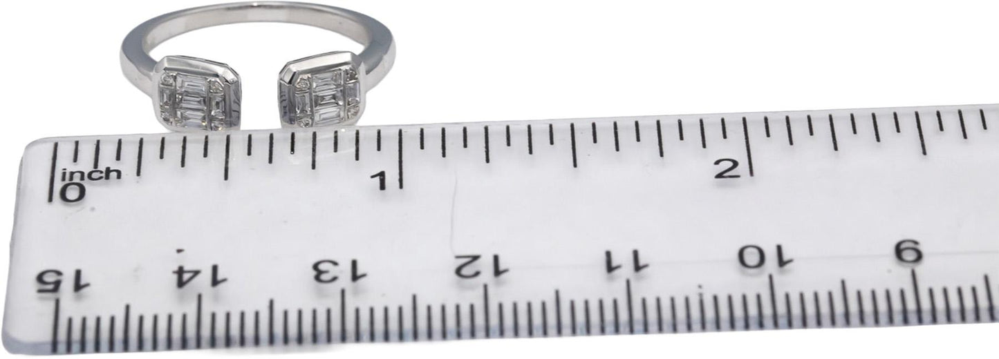 18k White Gold VS Emerald Cut Diamond Open Bypass Cuff Ring 0.25CT Size 6.75